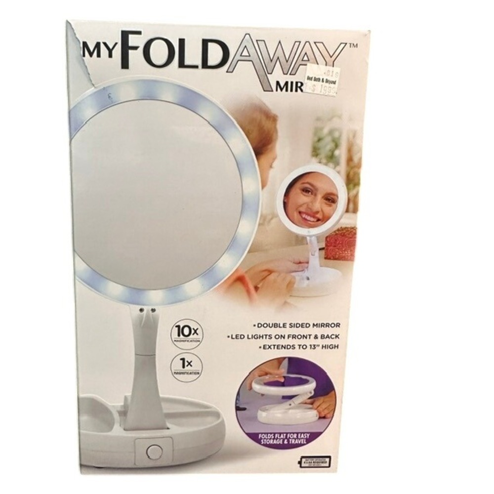 My Foldaway Mirror LED Lighted Double Sided 1x 10x Magnification White 1713FEY